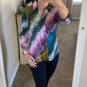 Dana Buchman multi colored button down top